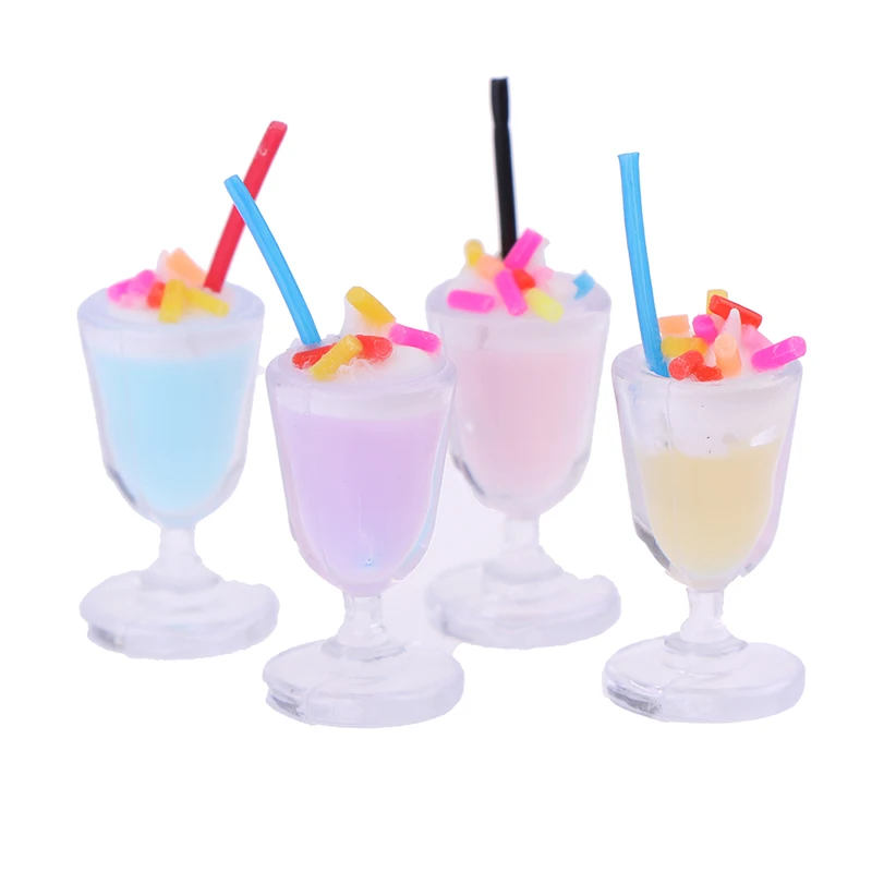 4pcs Dollhouse Miniature Mini Drink Ice Cream Cup Model Pretend Play Toys