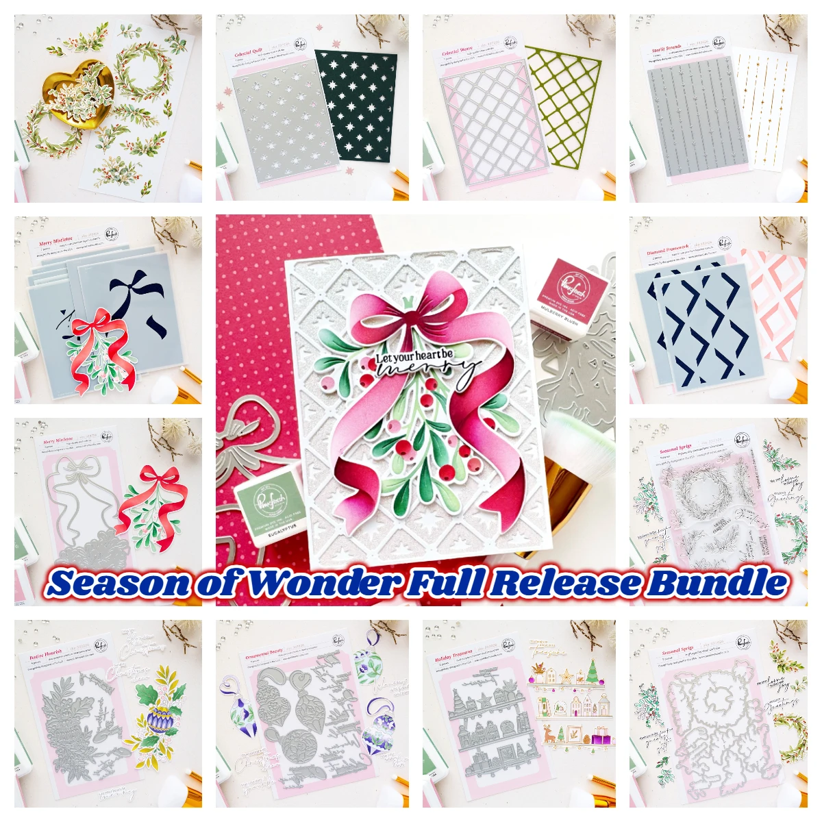 Nuevo Pinkfresh Season of Wonder Paquete Completo de Troqueles de Corte de Metal, Plantillas de Capas, Sellos para Álbumes de Scrapbooking DIY y Repujado