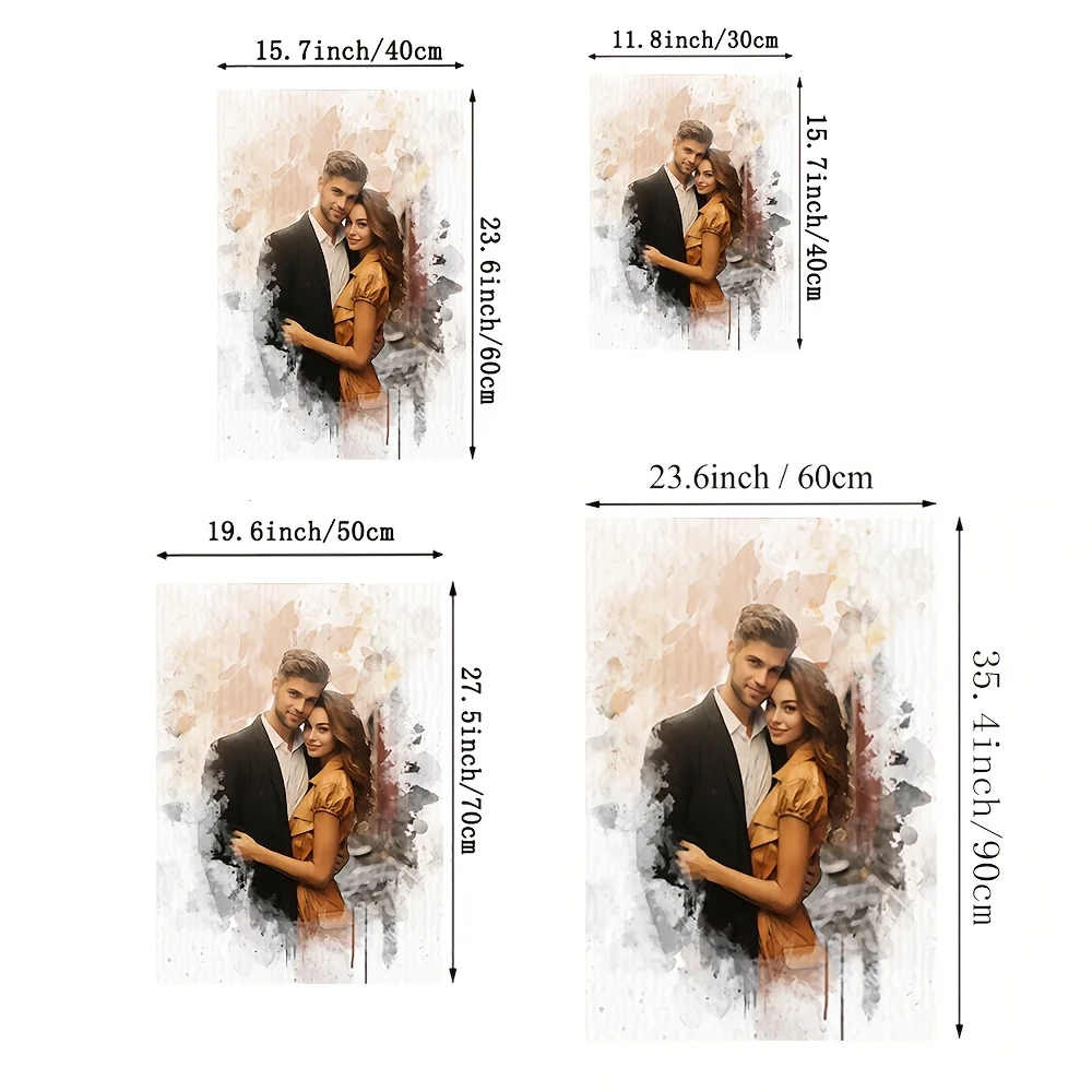 Custom Unframed Canvas Wall Art Upload Couple Photo Watercolor Splash Effect Portrait Print Personalized Love Memory Painting We