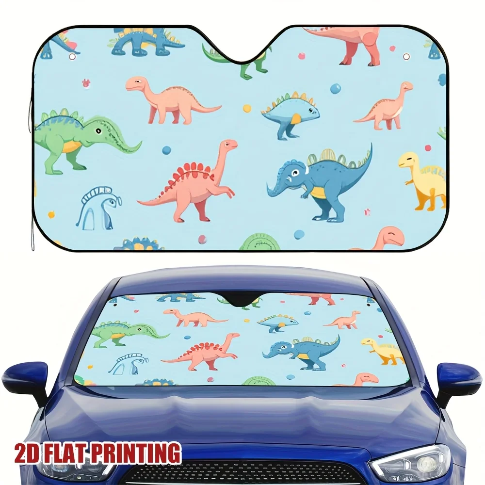 

1 шт. солнцезащитный козырек для автомобиля с милым динозавром — 2D плоская печать, красочный дизайн динозавра и доисторической сцены, уменьшает экспозицию солнечного света, подходит