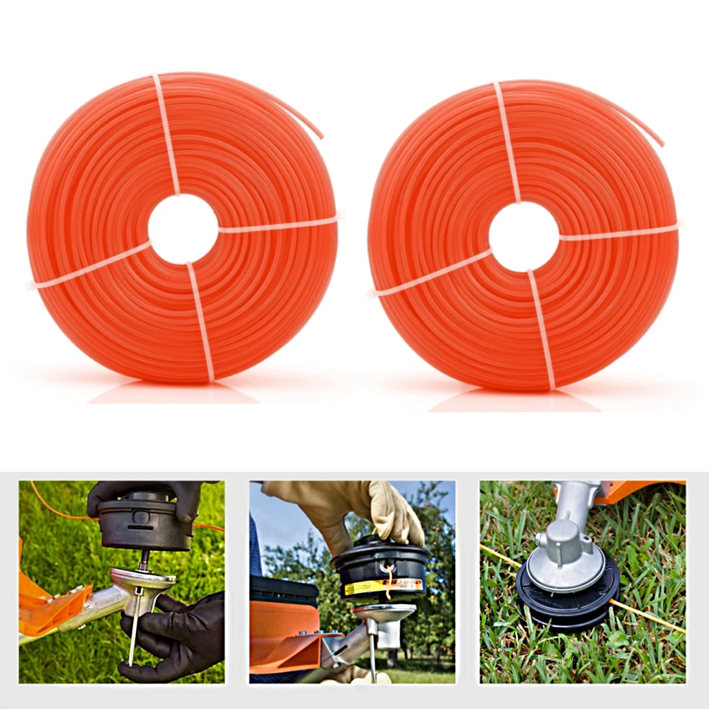 2Pcs Low Noise Nylon Trimmer Line 1.6mm Orange Round Mowing Nylon Grass Trimmer Rope Cord Line Wire Lawn Mower Accessory