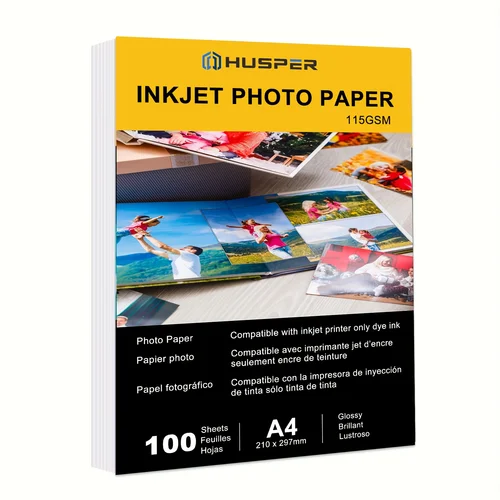 HUSPER A4 100 hojas 115GSM tamaño (210 × 297 mm) para impresora papel de impresora de imágenes papel de impresora de calidad fotográfica blanco brillante