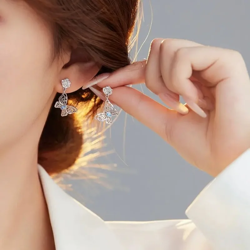

925 Silver Hypoallergenic Timeless Butterfly Drop Earrings for Women New Fashion Forward Vintage Elegant Premium Jewelry Gift