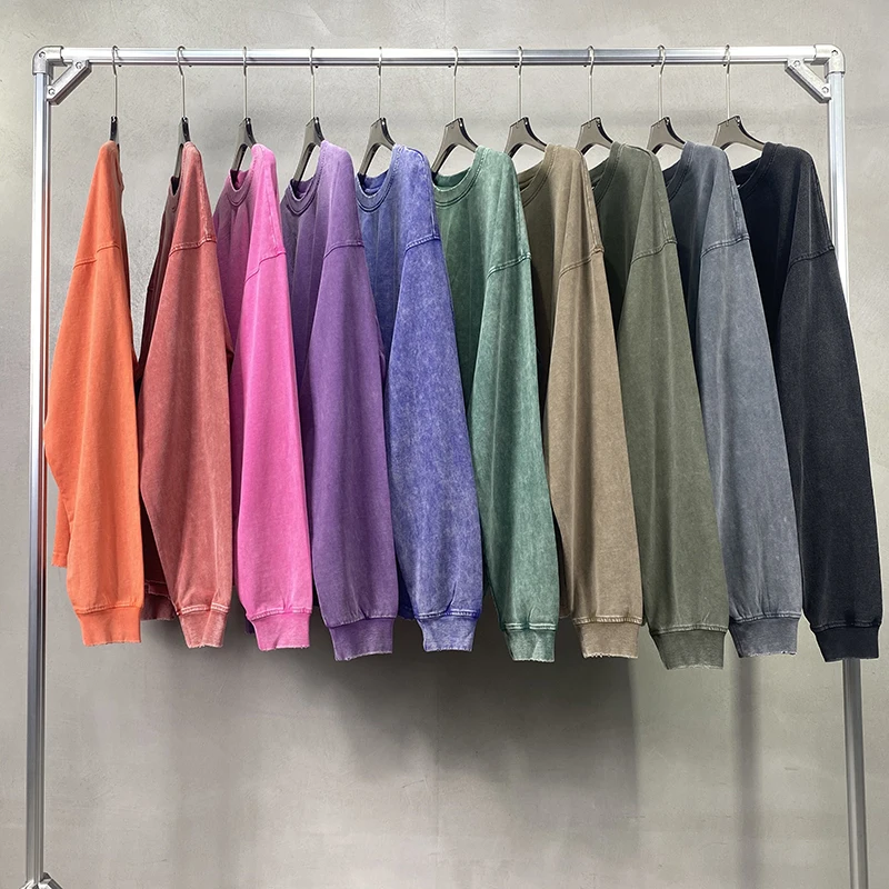 

Artiemaster American High Street Vintage Waed Long Sve T-irt Wax Dyeing Oversize Men's Faionable round Ne Tee