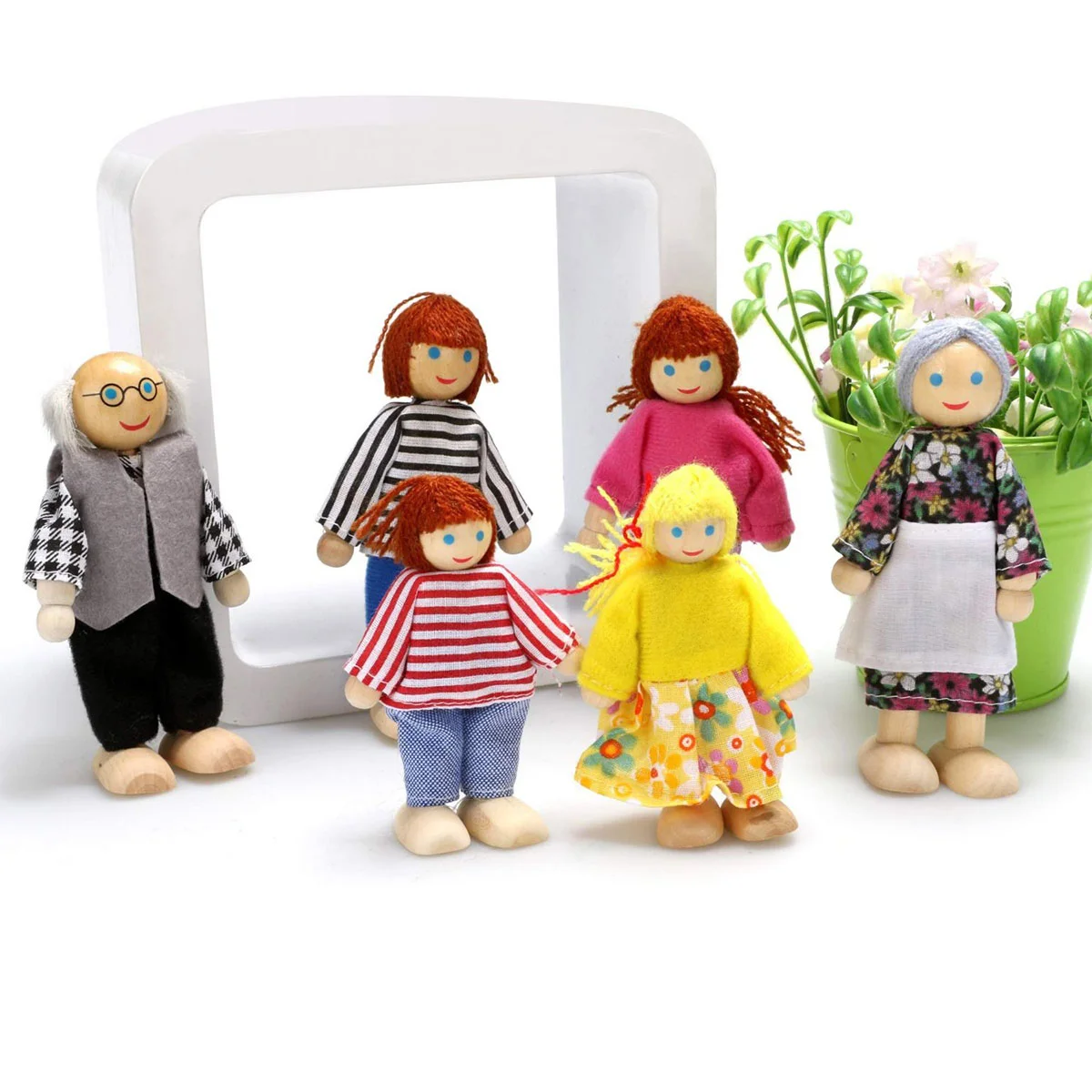 6 Pcs Family Maumet for Role Playing Puppets Wooden Grandparents Bamboo Parent-child