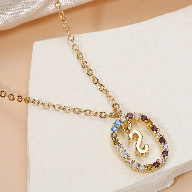 Initial Pendant Gold Letter Necklace For Women Multi Color Cubic Zircon Pendant Women Wedding Party Jewelry Gift