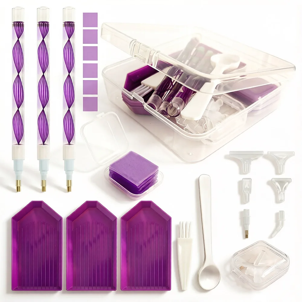 Kit d'outils de broderie diamant DIY, boîte de rangement 4 couleurs avec plateau, ensemble de pinces à cire et stylos, accessoires de broderie diamant 5D, outils d'artisanat