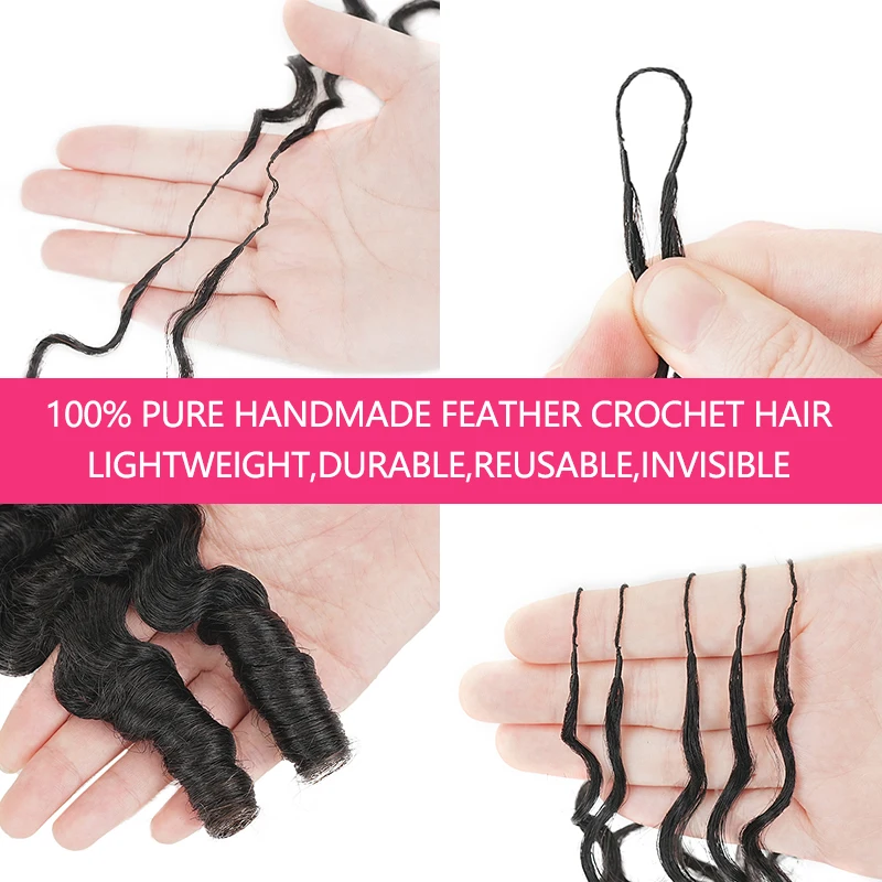 5 Pack Burmese Curly Crochet Hair Knotless Feather Pre-Separated Crochet Braids Light Weight Reusable Brazilian Hair Extension image 2