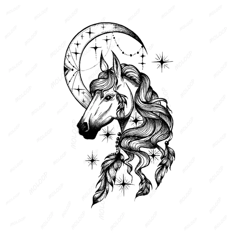 Tatuagem temporária para homens e mulheres, tatuagem de transferência de água, sexy, cavalo correndo, anime, arte corporal, impermeável, flash