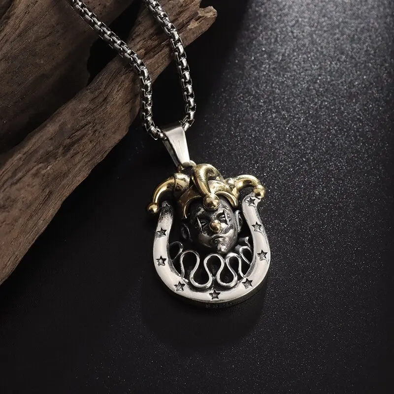 Chic Retro Circus Clown Pendant Necklace for Men Wearing Hip Hop Rock Trend Street Jewelry Wholesale