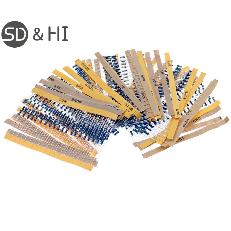 600pcs/box 30 Kinds 1/4W Resistance 1% Metal Film Resistor Pack Assorted Kit 1K 10K 100K 220ohm 1M Resistors