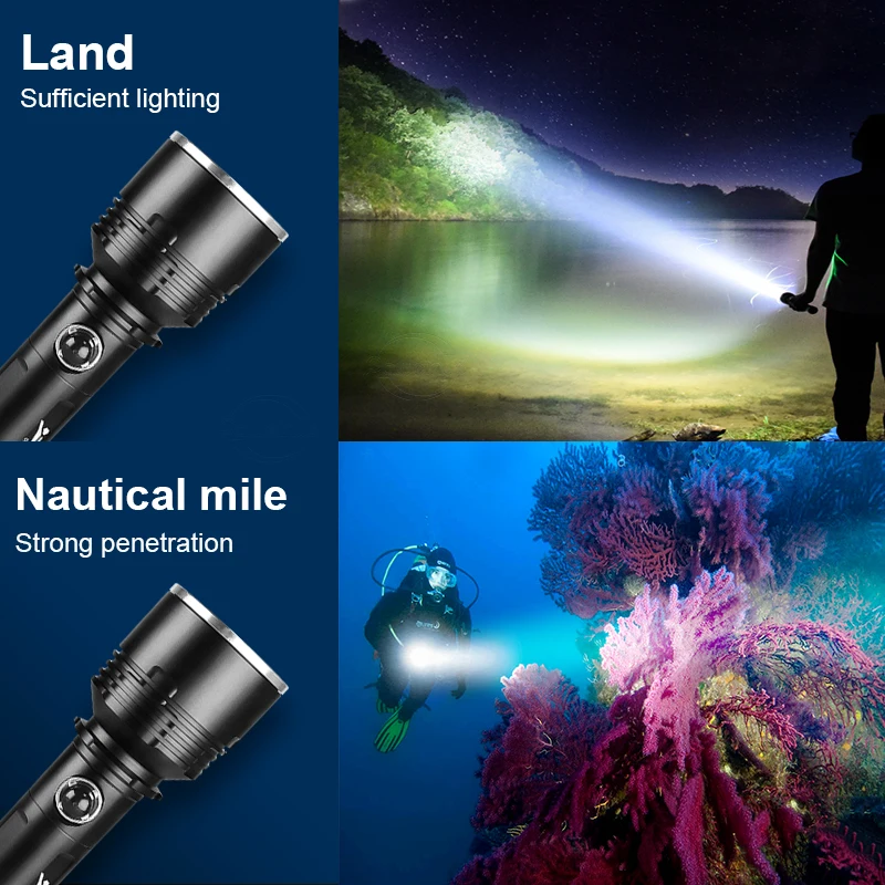 2024 Most Powerful Professional Diving Flashlight XHP120 Powerful Diving Lantern Rechargeable Underwater Lamp IPX8 Waterproof