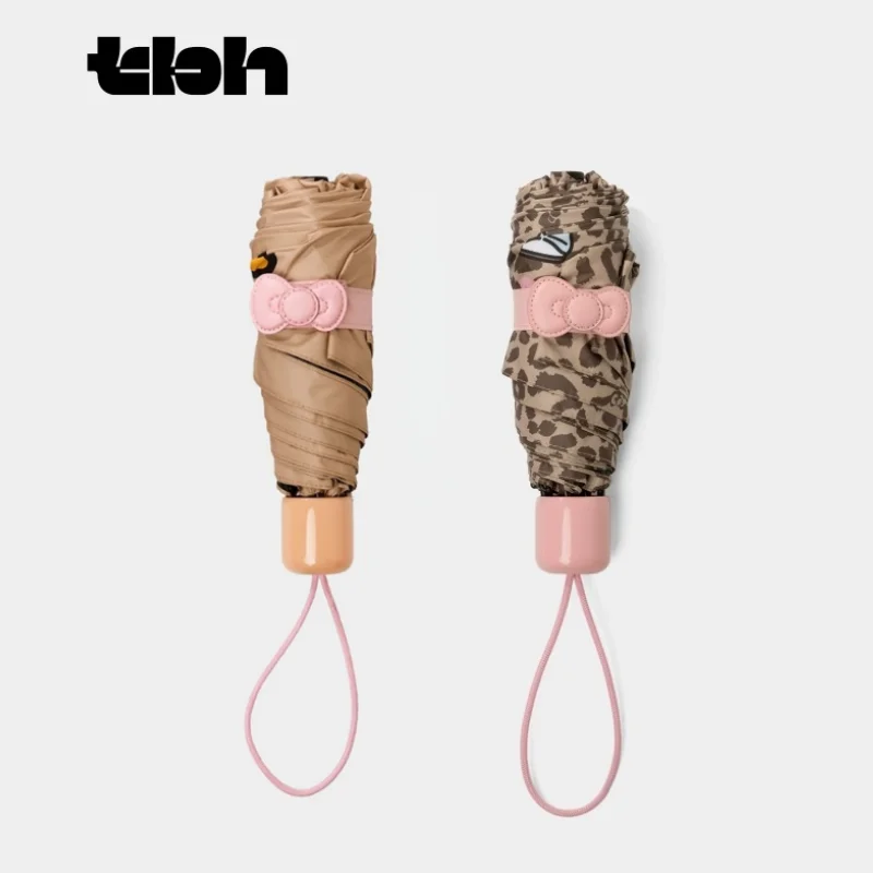 Tbh sanrio olá kitty guarda-chuva leopardo impressão todos os climas sol guarda-chuva portátil anime dos desenhos animados kawaii bonito presente de aniversário da menina