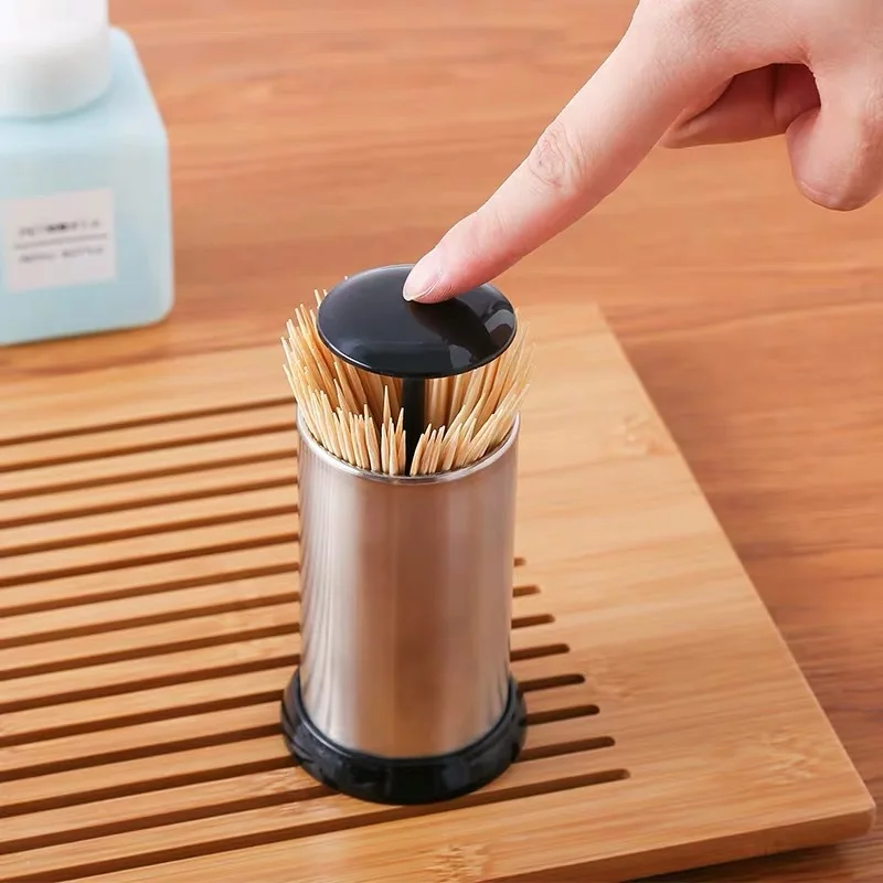 Stainless Steel Toothpick Press Box Stand Creative Storage Containers Holder Automatic Spring Cover Kitchen Organizer Boxes