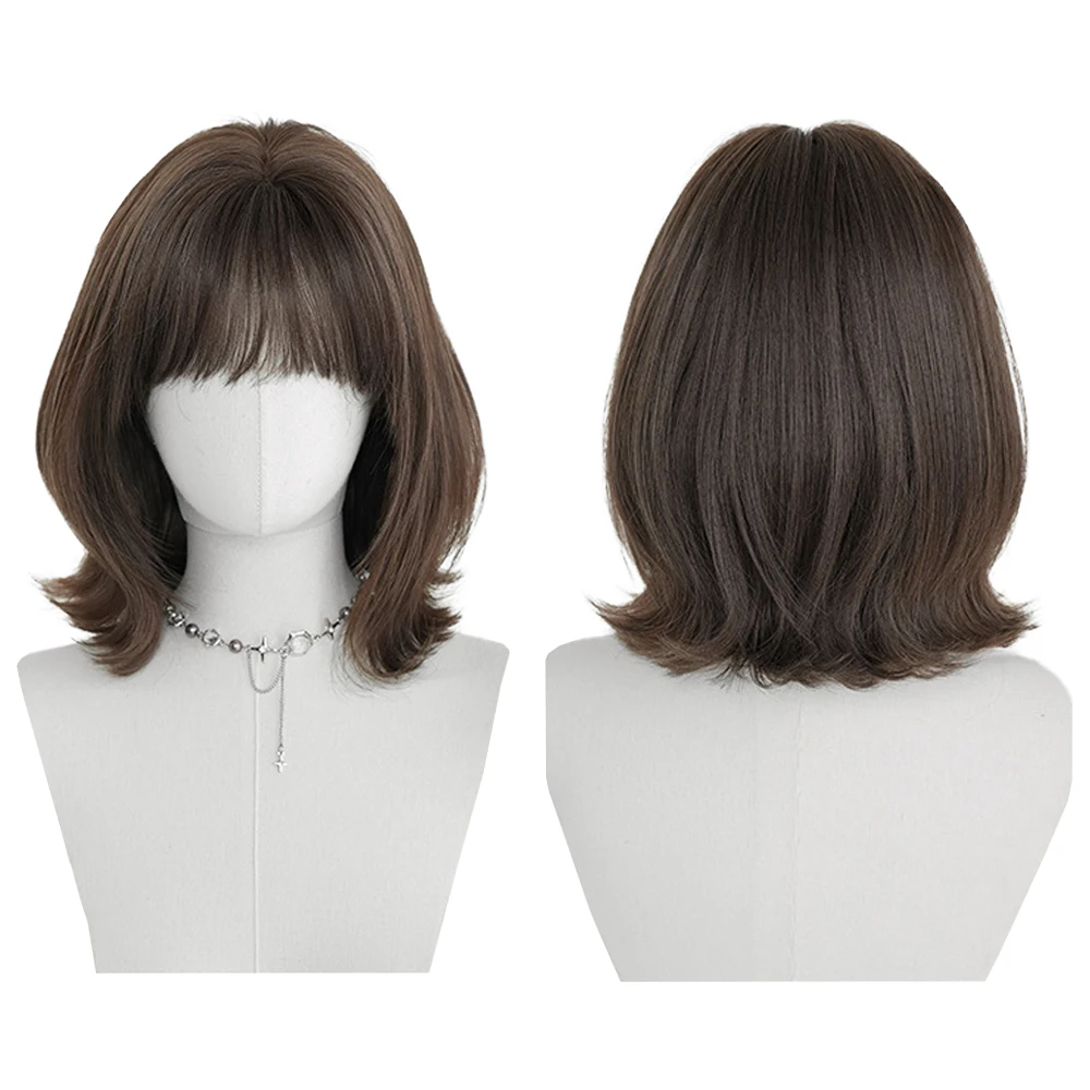 Bob Short Curly Synthetic Wig With Bangs Naturally Fluffy And Suitable For Women'S Daily Party Role-Playing Heat-Resistant Wig