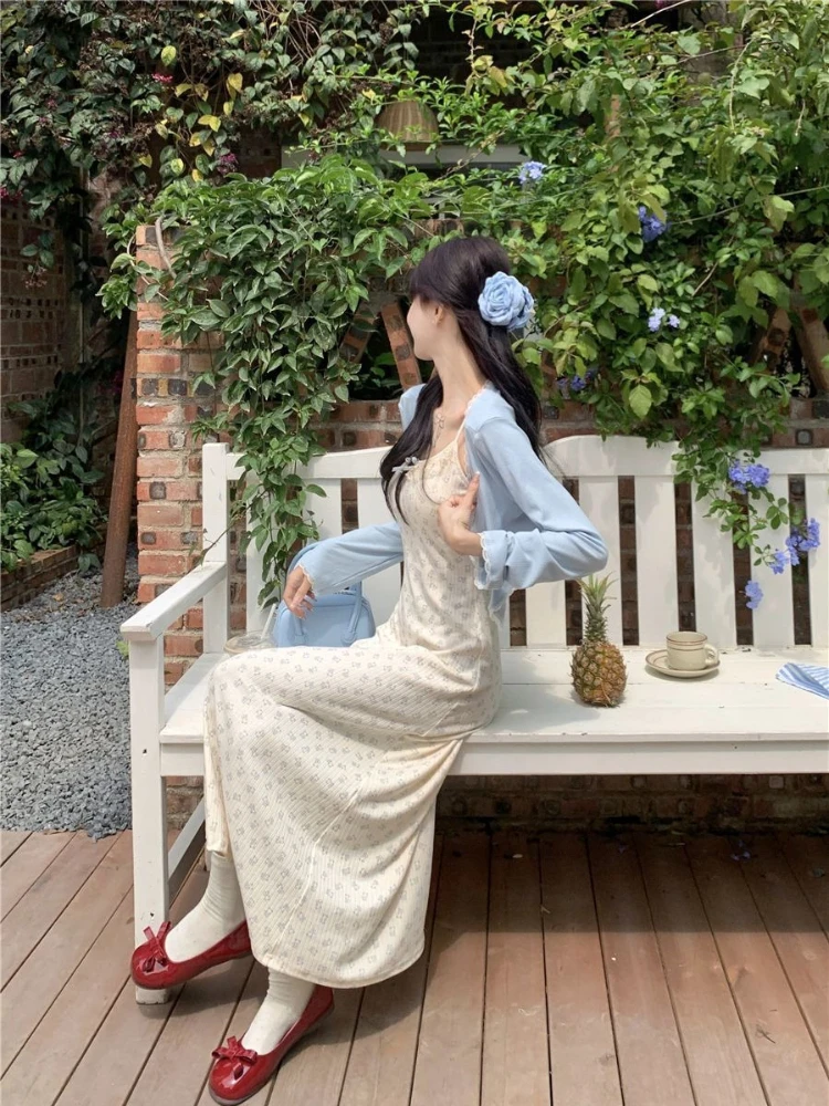 

Women Fashion Lace Camisole Dress Bear Print Ruffle Trim Waist Slimming Summer Outfit