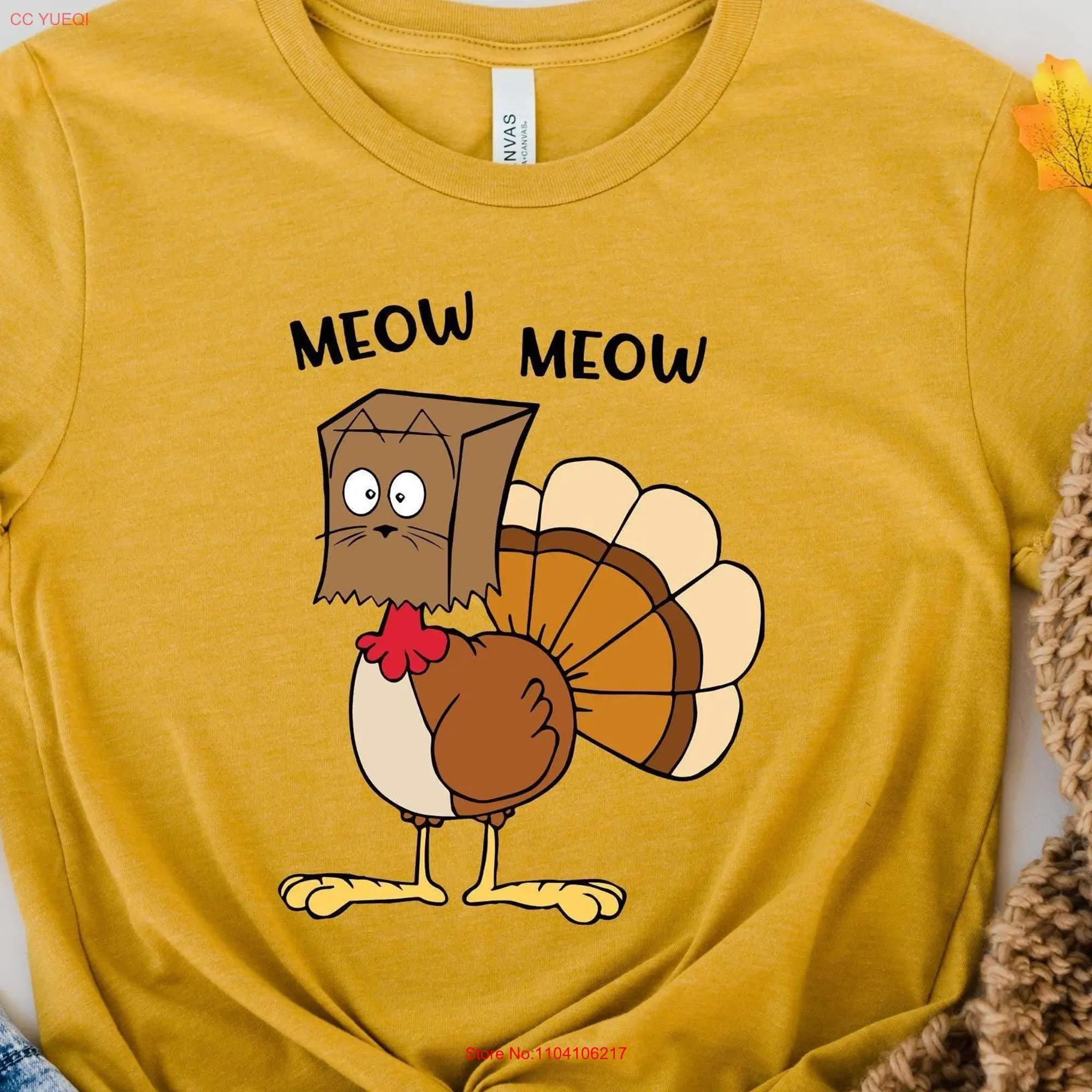 Funny Turkey CaT T Shirt Thanksgiving Pumpkin Season Holiday Autumn Fall For long or short sleeves