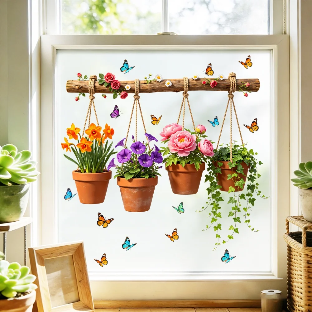 Large-Scale Floral Butterfly Static Wall Sticker PVC Waterproof Decor for Living Room Bedroom Kitchen Smooth Walls