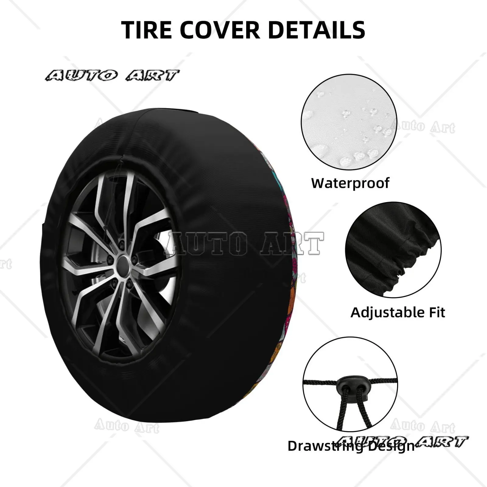 Bohemian Mandala Pattern Spare Tire Cover Universal   Wheel Protective Cover Automotive Accessories 14 15 16 17 Inches