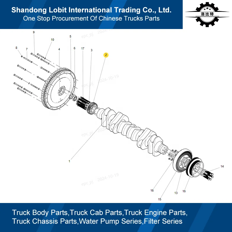 Sinotruk HOWO A7 Semi Trailer Tractor Dump Truck Spare Parts D12 Diesel Engine Crankshaft Rear Gear VG1246020011