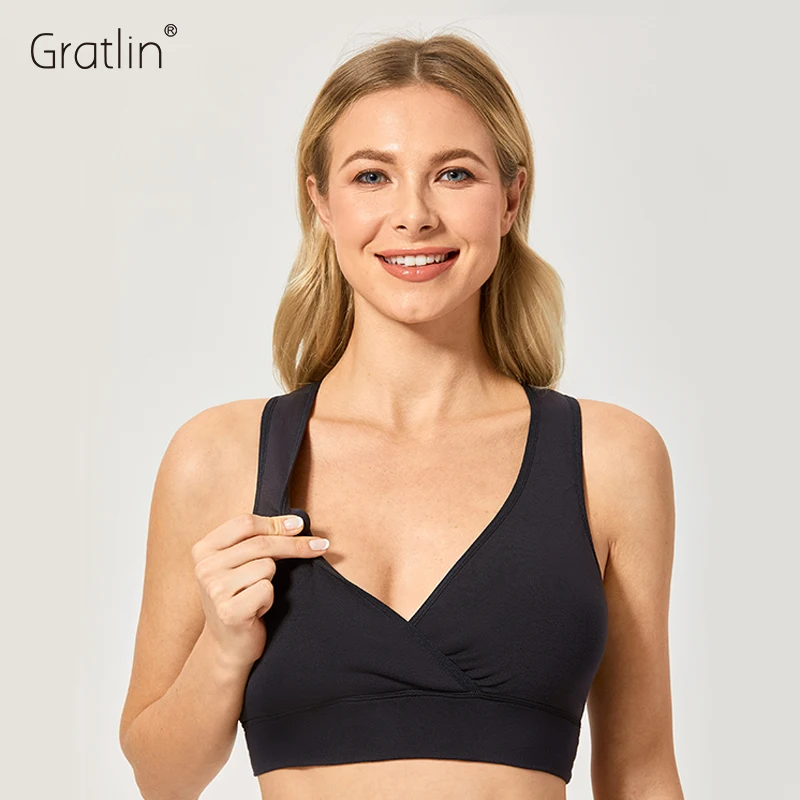 Gratlin 2PCS Maternity Nursing Sleep Bra Soft Breastfeeding Maternal Support Wrap Wirefree Prevent Sagging Plus Size XS S M L XL