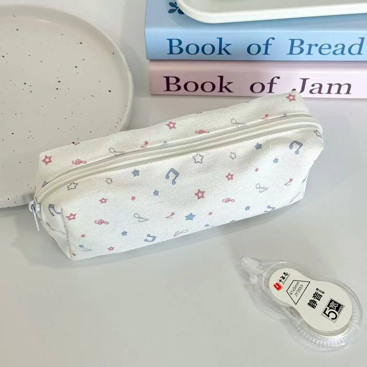 1PC Cute Cartoon Musical Note Pencil Case Large Capacity Stationery Bag Girls Makeup Pouch Student Storage Organizer in Pastel C