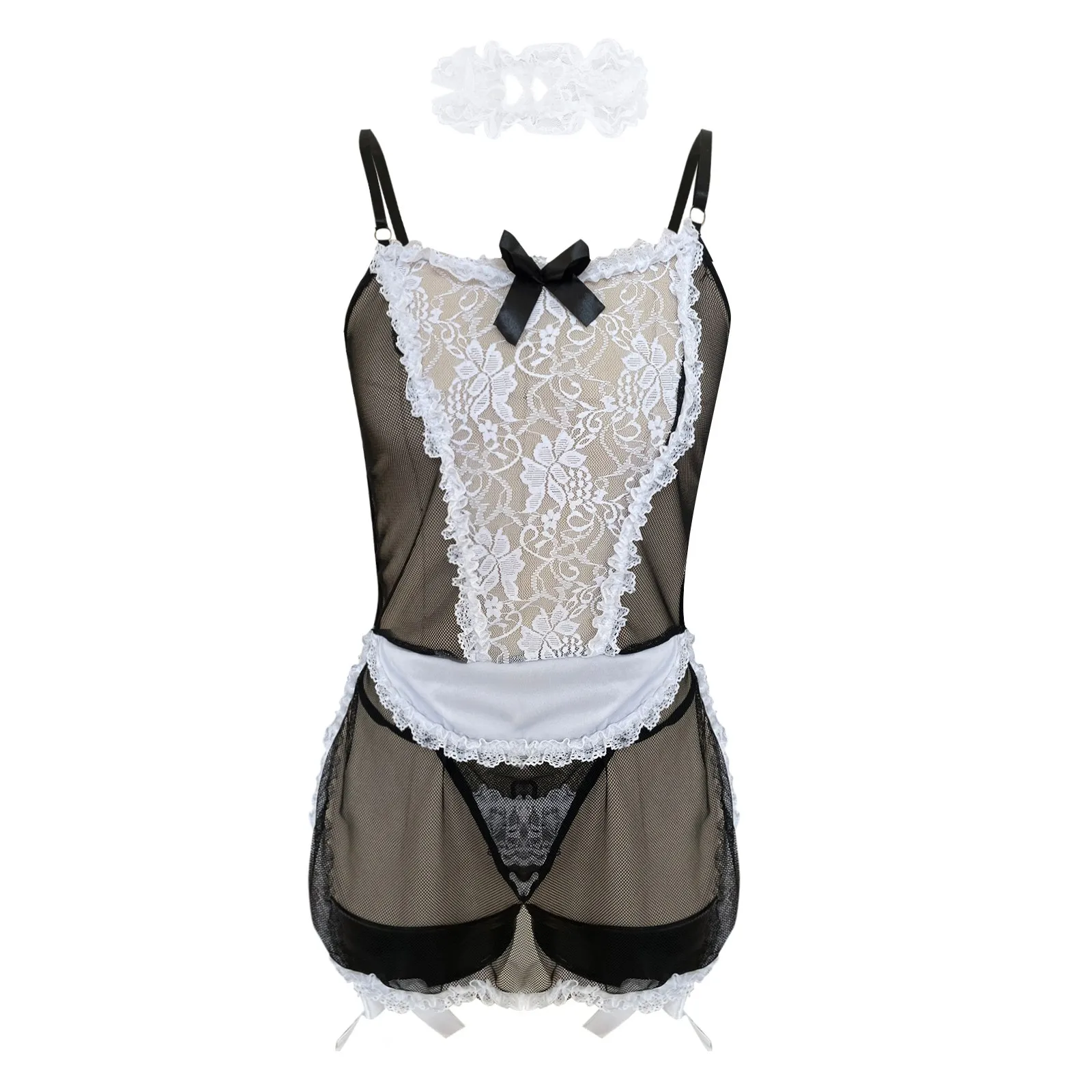 Sexy Lace Lingerie Maid Sets Women Underwear Transparent Lace Push Up Bras G-strings Underwear Suit Intimates Erotic Costumes