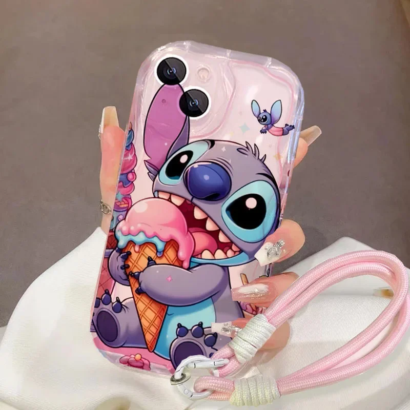 Stitch Lanyard Case For Infinix Hot 50 30i 40i 30 Play Note 30 40 50 Pro Plus GT 30 Pro Smart 9 8 7 Tecno Spark 20 20C Cover