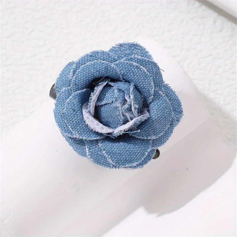 Handmade Fashion Denim Camellia Brooch Fabric Suit Coats Blue Brooch Wedding Party Costume Jewelry Accessories Decoration