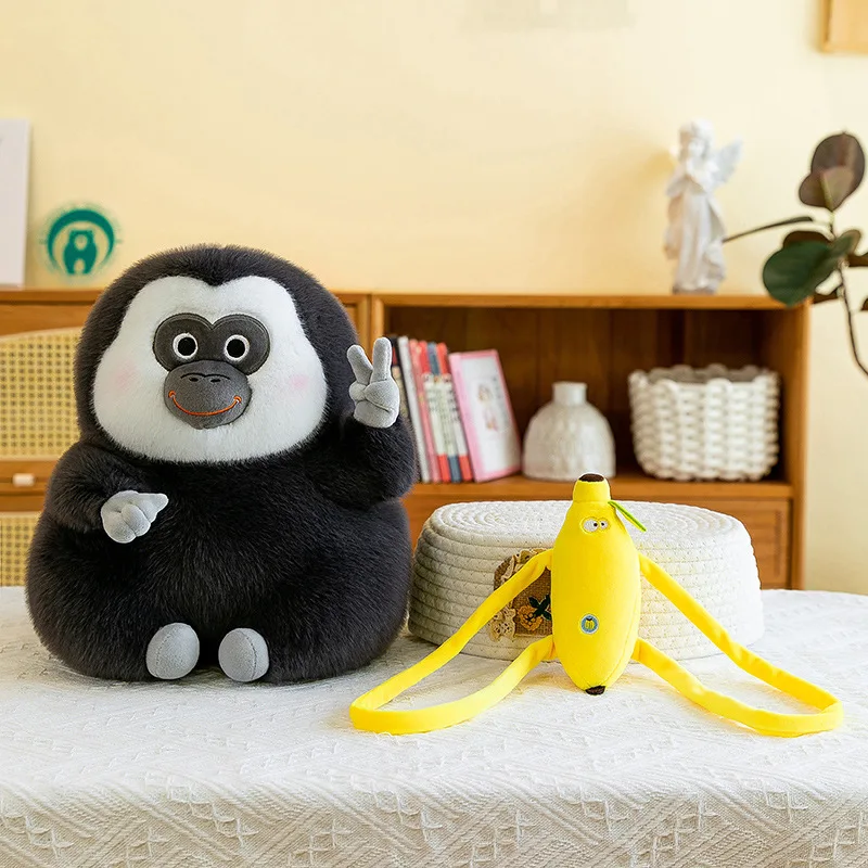 Kawaii White Faced Monkey Plush Toy Stuffed Doll with Banana Backpack Cute Soft Panda Style Animal for Kids Birthday Xmas Gift