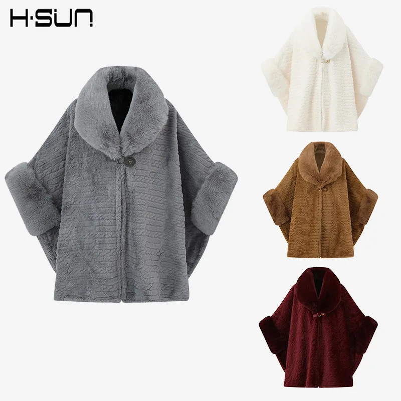 Winter New Women's Cape Coat Furry Collar Zipper Design Warm Loose Fit Trendy Elegant Versatile Commute Casual Daily Wear Cloak