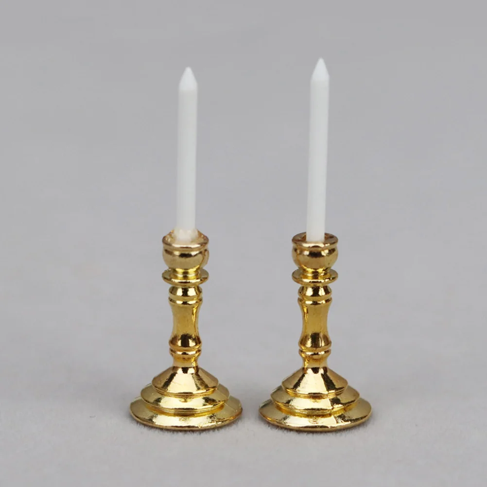 

2 Pairs Dollhouse Holder Candlestick Candelabra Mini Ornaments Simulated Accessories Decorations