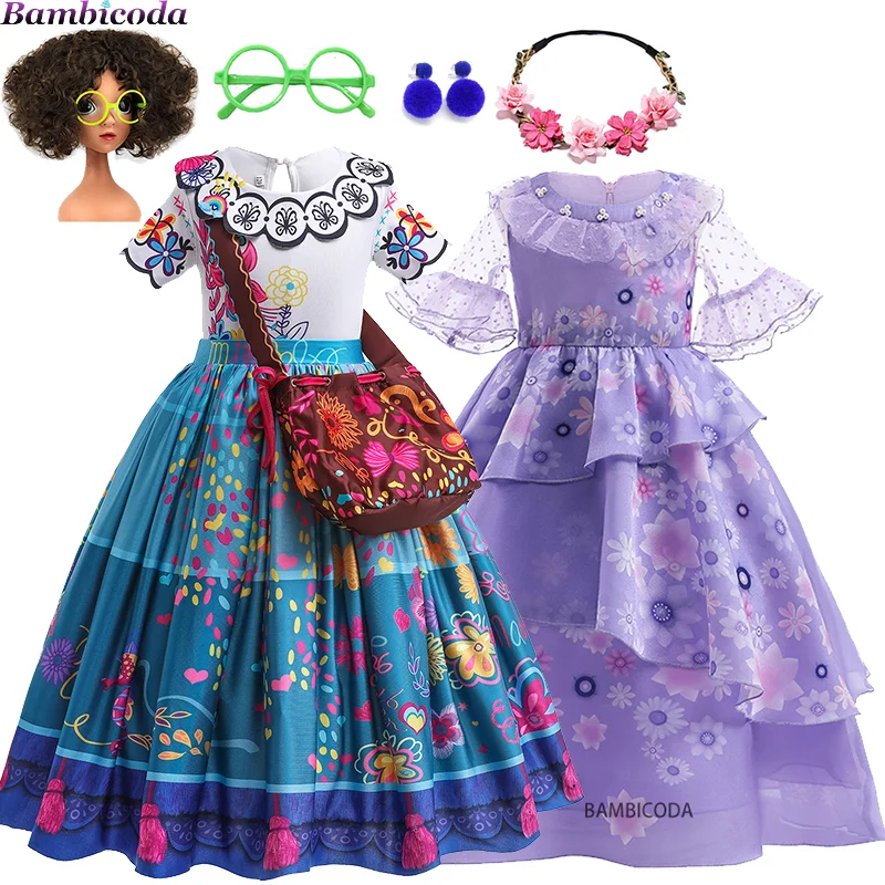 Encanto Cosplay Costume Girl Dress For Carnival Halloween Princess Party Clothes Charm Flower Ruffles Long Dress Girl Dress