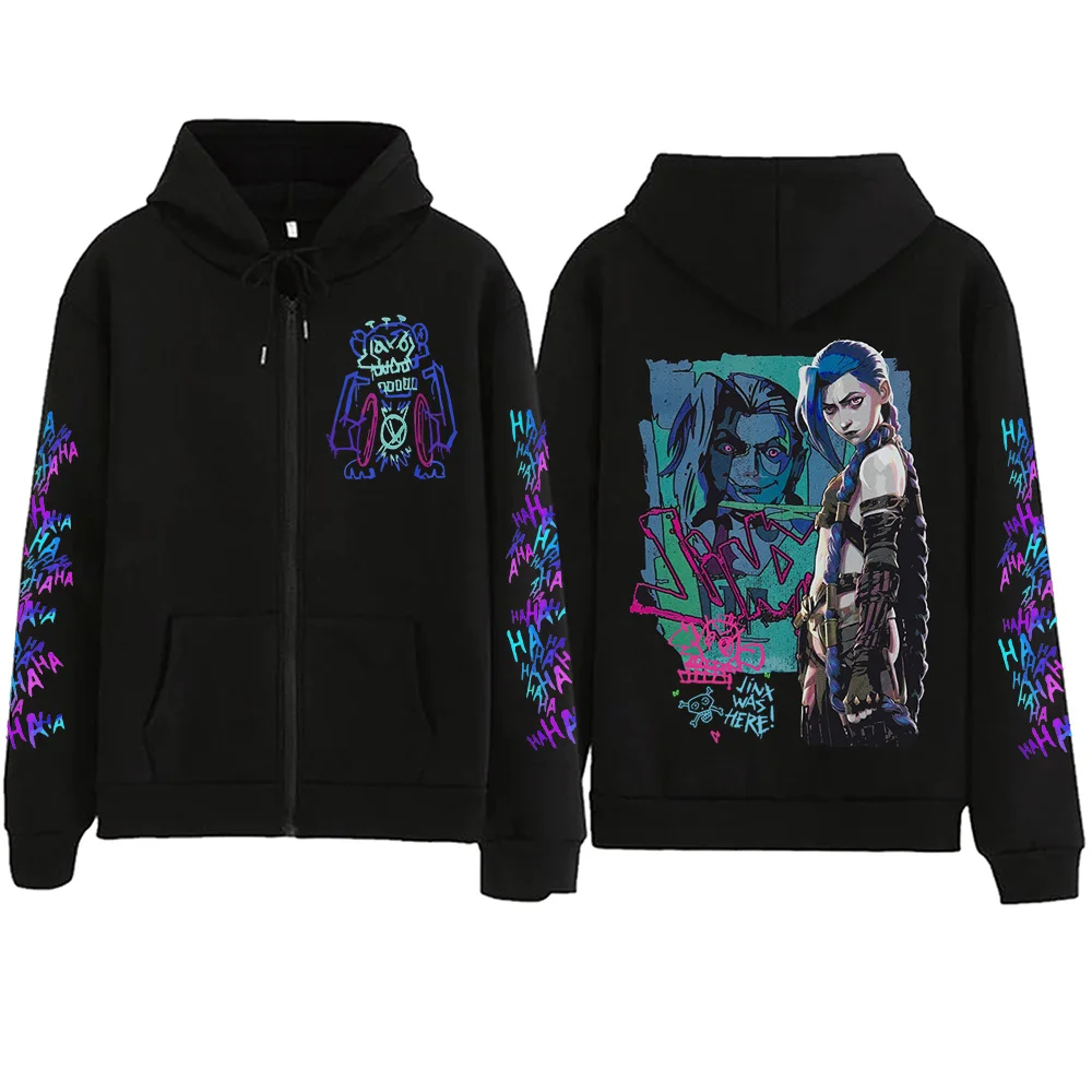 Hot Anime Jinx-Arcane Zipper Hoodie Harajuku Pullover Tops Popular Music Sweatshirt