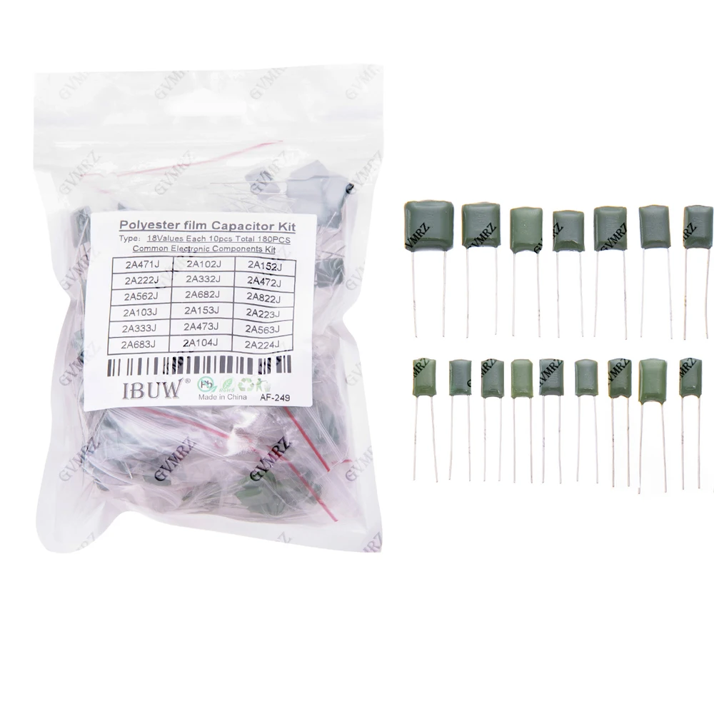 50PCS 2A333J 2A102J-2A822J 2A334J Polyester Film Capacitor Assorted Values J Tolerance for Electronics 2A333J DIY 2A152J 2A222J