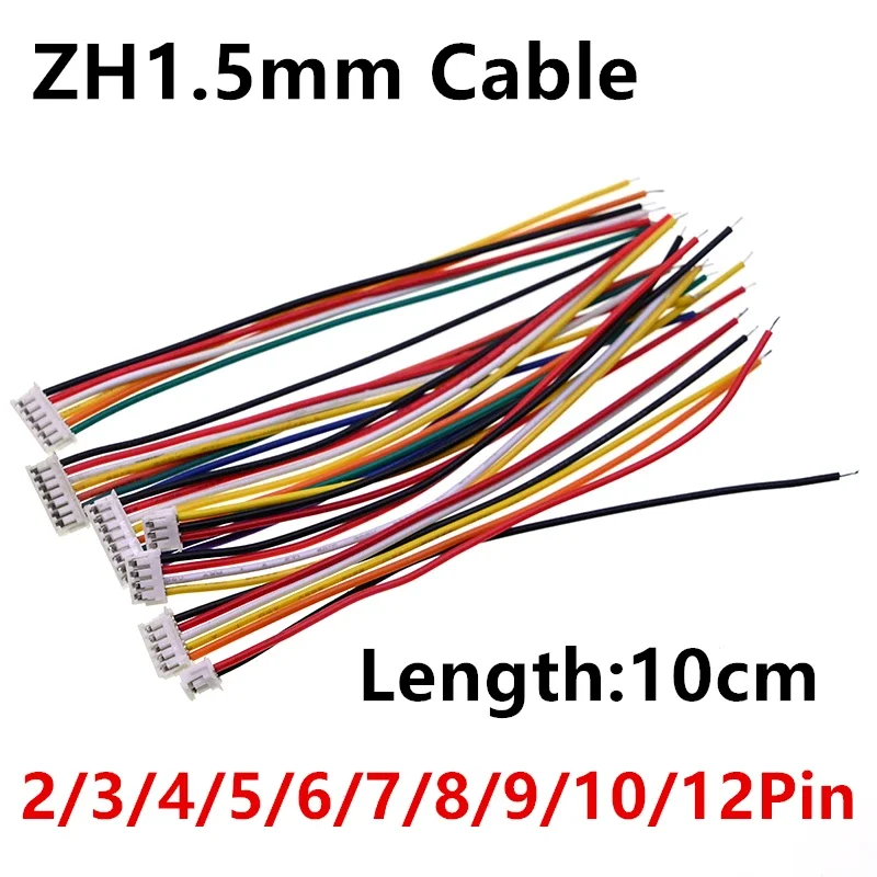 10PCS JST ZH1.5 ZH 1.5mm Wire Cable Connector Single head 2/3/4/5/6/7/8/9/10/12 Pin 1.5MM Pitch Plug 10CM/15cm Wire Length 28AWG