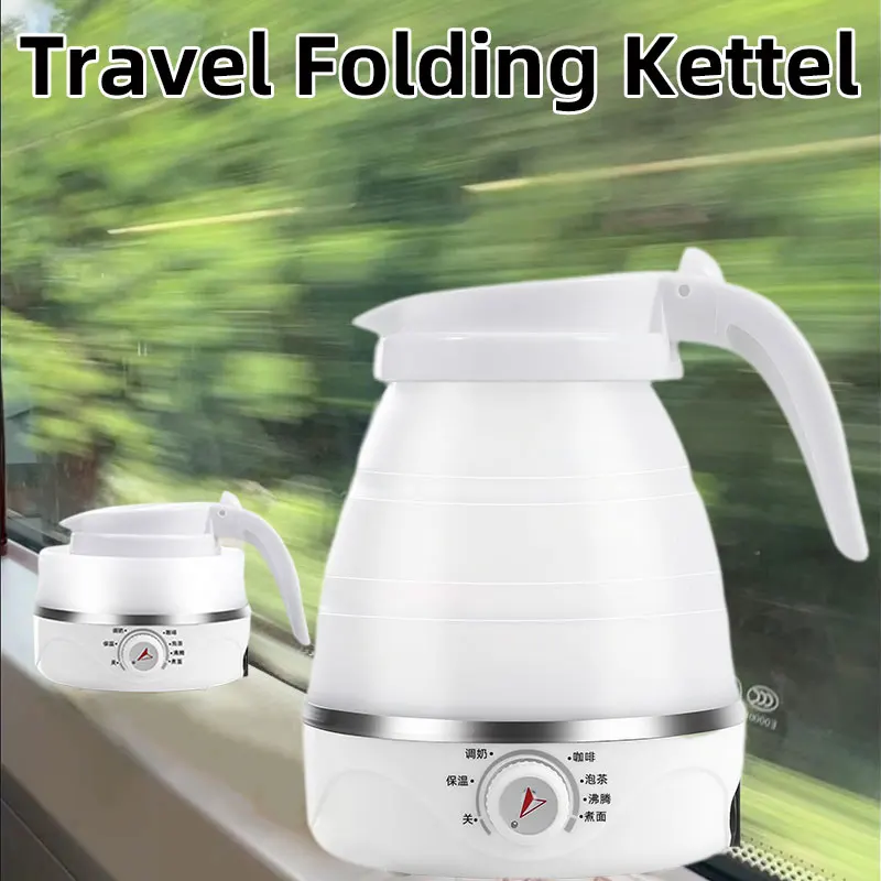 0.6L Mini Folding Electric Kettle,Portable Small Instant Noodles Pot,Travel Home Compressed Silicone Boiling Water Pot,Leakproof