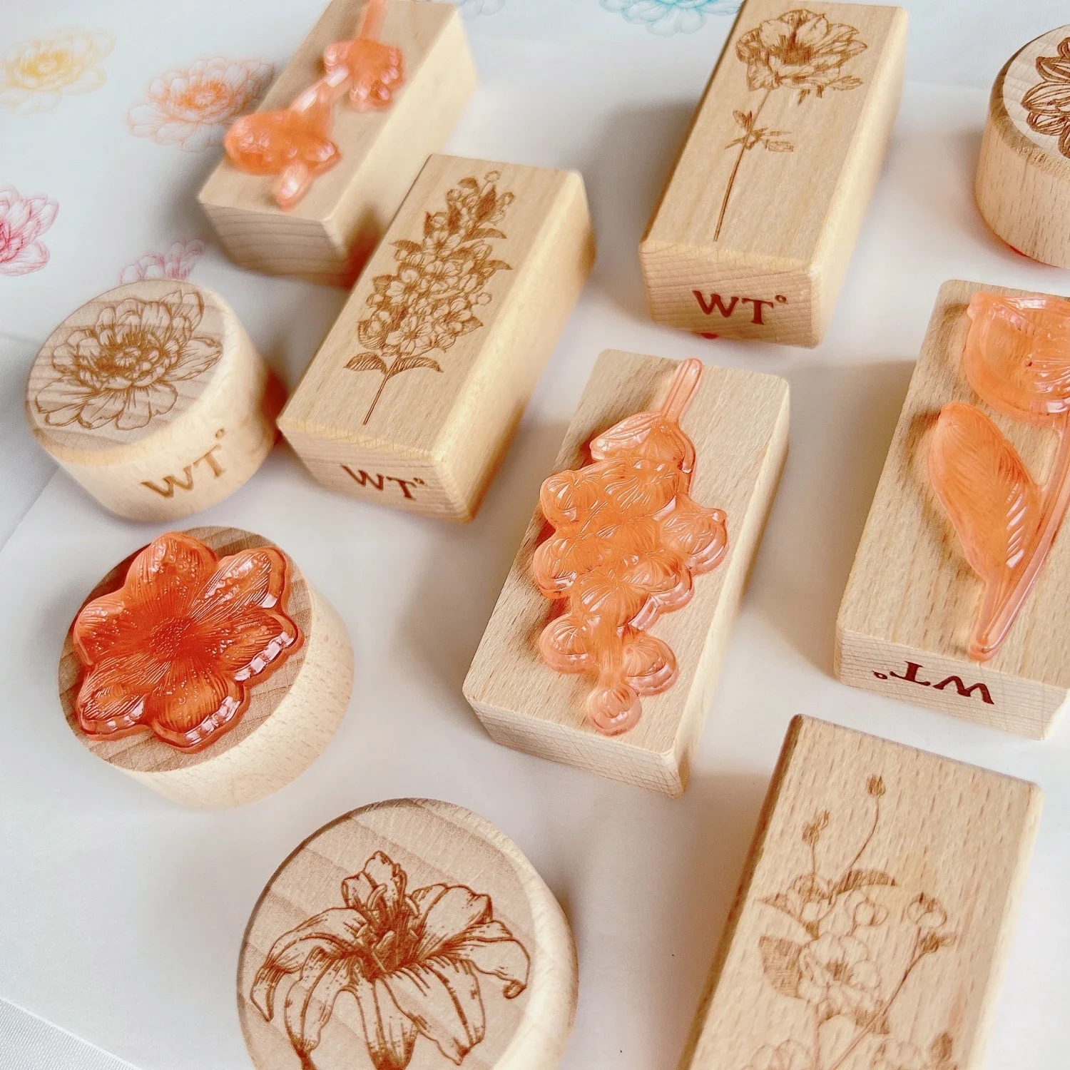 Diy Wooden Stamp Rubber Scrapbooking Journal WT Falling Groove Wooden Seal Vintage Plant Flower and Plant Journal Decoration Ins