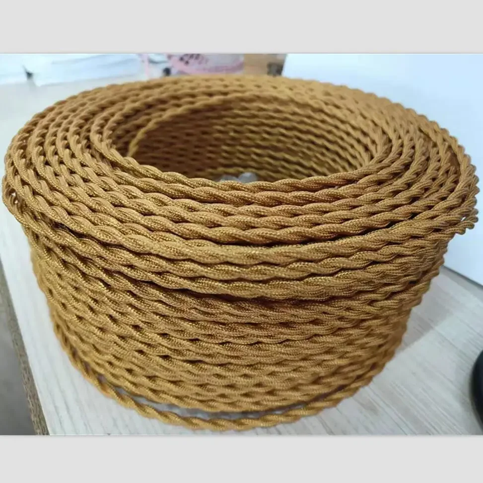 Light Gold 5/10/20Meters 2 Core Electrical Rope Wire Antique Braided Twisted Fabric Lighting Cable Woven Silk Flexible Wire Cord