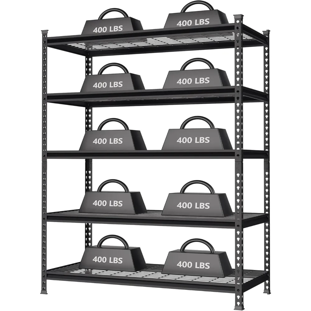 5-Tier Metal Shelving Unit, 48”W x 24”D x 72”H, Heavy Duty Adjustable Storage Rack, 4000 lbs Load Capacity (Total)