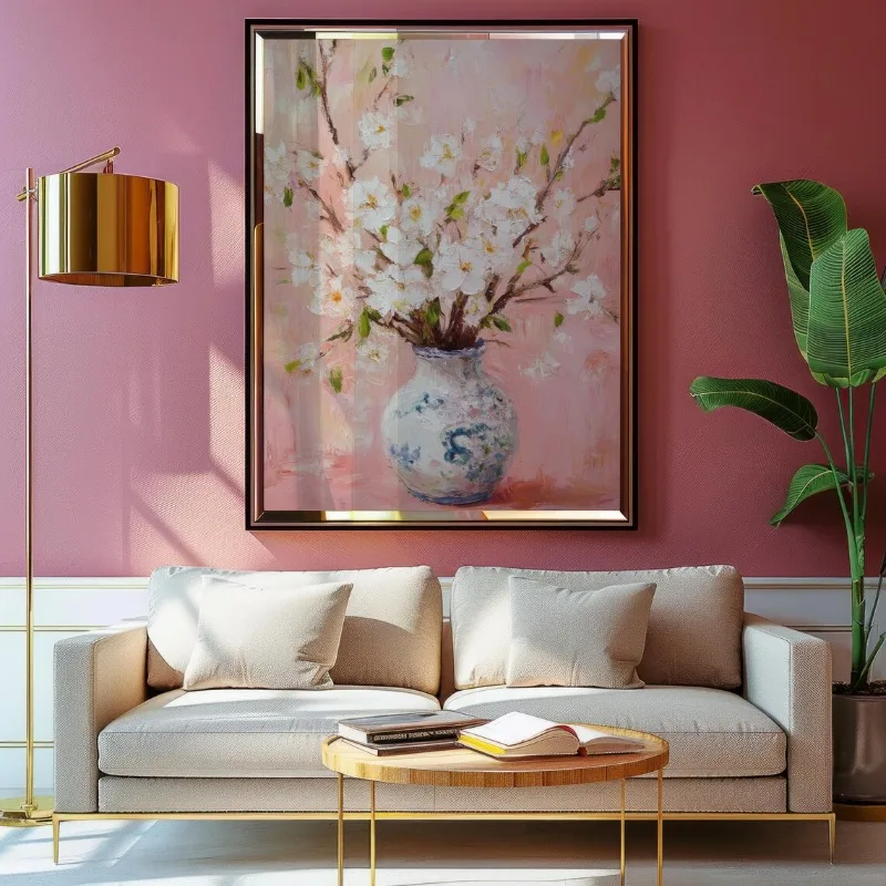 Vintage Chinoiserie Flower Vase Poster Beautiful Pink Floral Botanical Canvas Painting Wall Art for Living Room Home Decor Mural