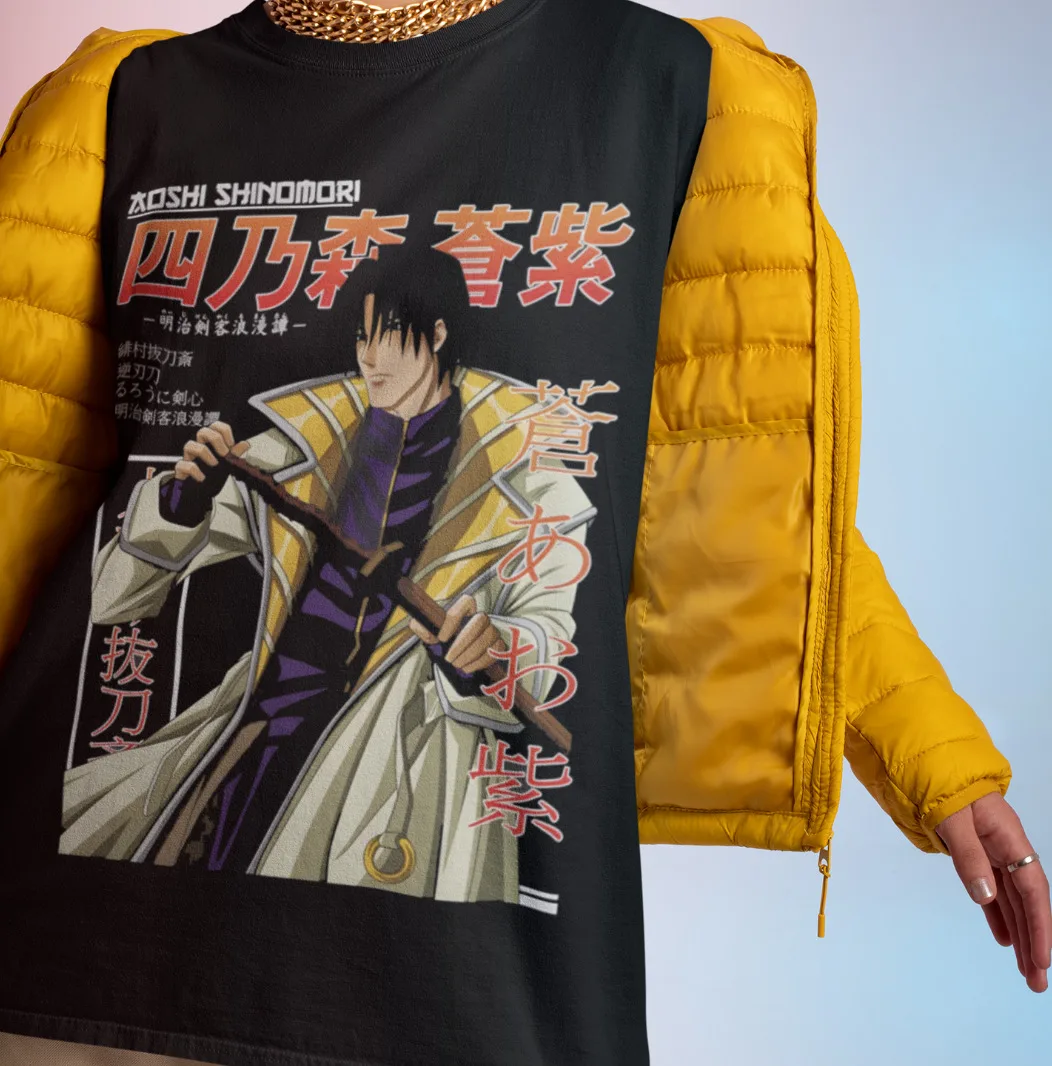 

Rurouni Kenshin Anime Shinomori Aoshi Shirt Kaoru Kamiya Tshirt Makoto T-Shirt