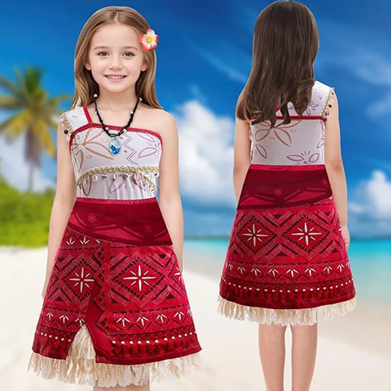 فساتين حفلات للفتيات لفيلم المحيط والمغامرة التأثيرية للهالوين زي عيد الميلاد للفتيات فستان الأميرة وقلادة ومجموعة مشبك شعر