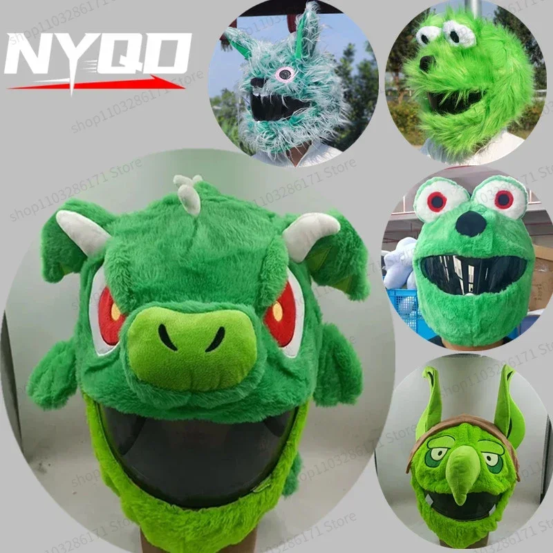 

Motorcycle Helmet Protection Green Headgear Cover Rabbit Cartoon Fluffy Plush Fun Personalized Helmets Cover Increase Riding Fun