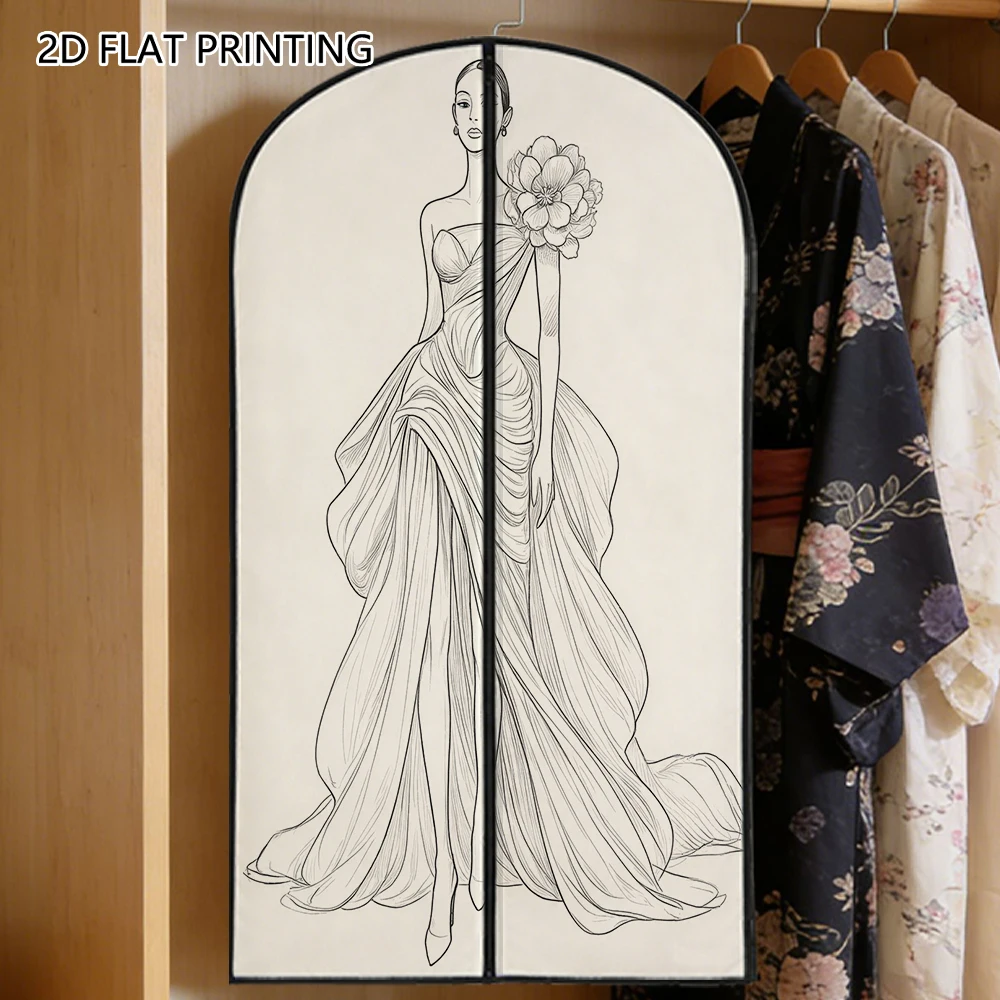 1pc fashion gown sketch Compressed Dust Cover Clothes Compression Hanging Storage Bag Household Wardrobe Organizer