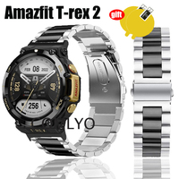 Luxurious Band For Amazfit T Rex 2 Smart Watch Strap Metal Stainless Steel Bracelet For Xiaomi Huami Amazfit T-Rex 2 Screen Film