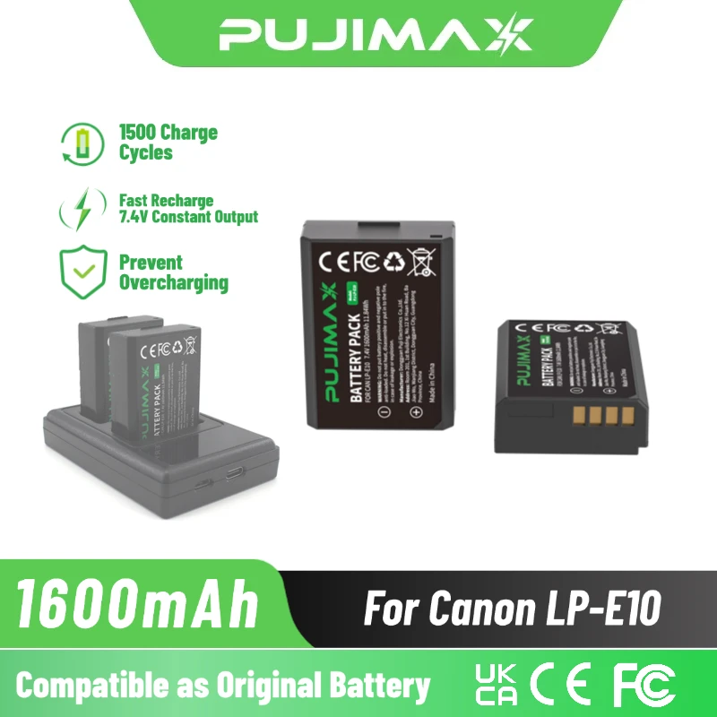 PUJIMAX LP-E10 1600mAh for Canon EOS Rebel T3 T5 T6 T100 X50 X70 X80 X90 EOS 1100D 1200D 1300D 1500D 2000D 3000D 4000D Camera
