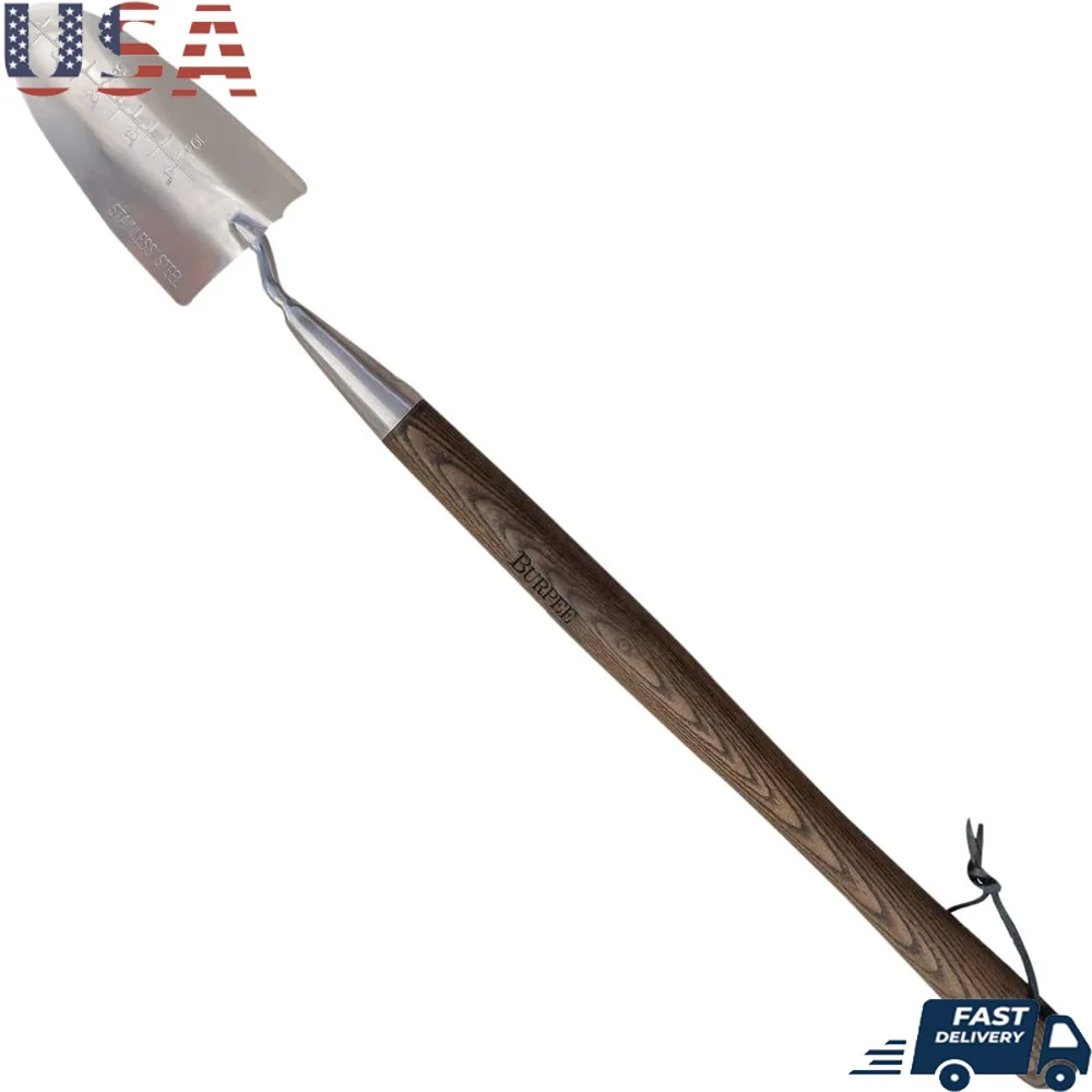 

Durable 26 Inch Stainless Steel Garden Trowel Long Handle 6 Inch Shovel Head Comfortable Grip Leather Strap Storage Tool