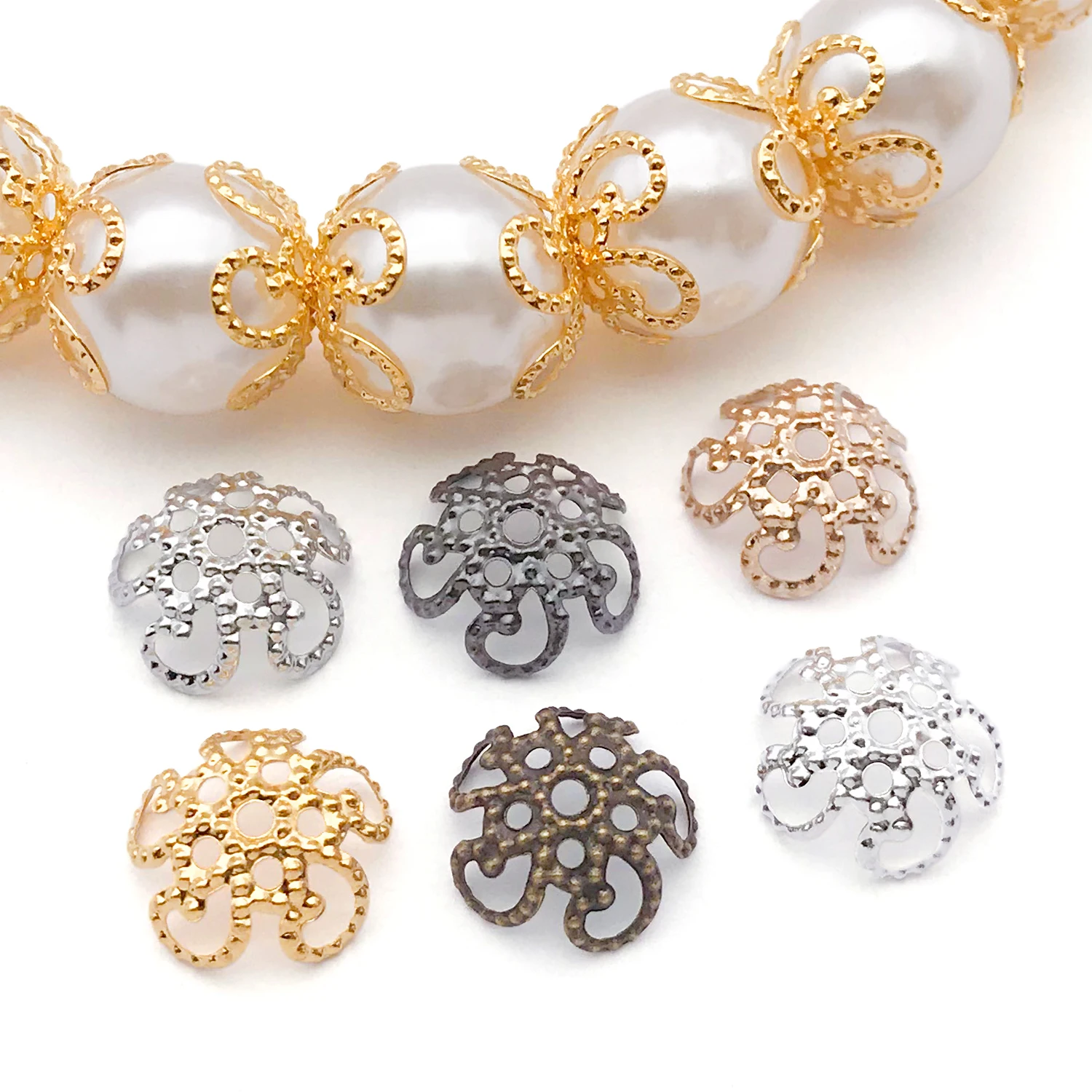 200 قطعة معدن الحديد الجوف الزهور الخرز قبعات ، الجوف الخرز قبعات ل سوار ذاتي الصنع قلادة أقراط صنع المجوهرات اكسسوارات #5