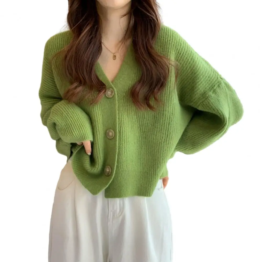 

Korean Spring and Autumn 2024 New V-Neck Loose Slouchy Knitwear Long Sleeve Sweater Cardigan Women's Top Coat